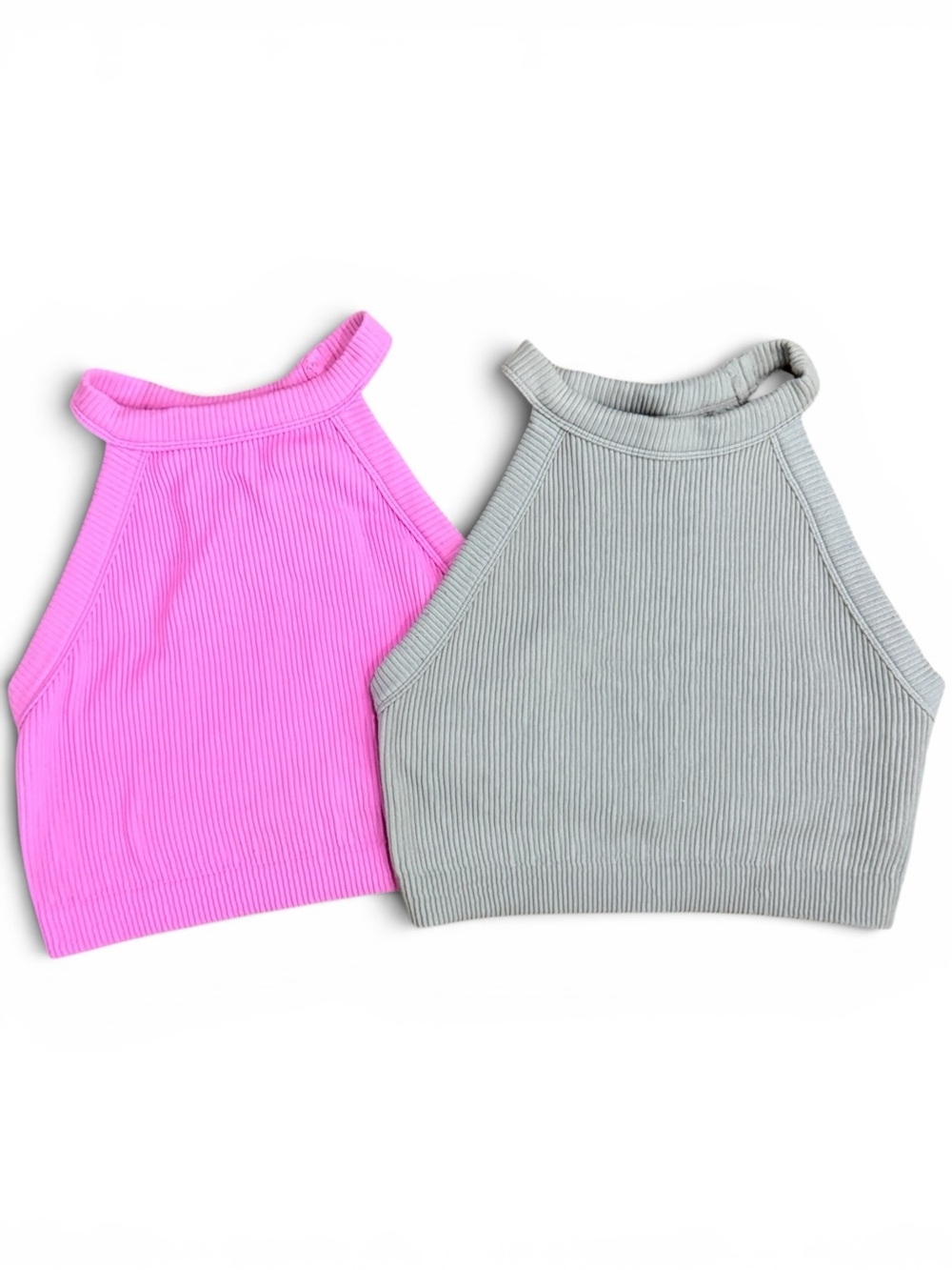 Aerie Seamless Ribbed High Neck Racerback Crop Tank Bra Bundle 2 XL